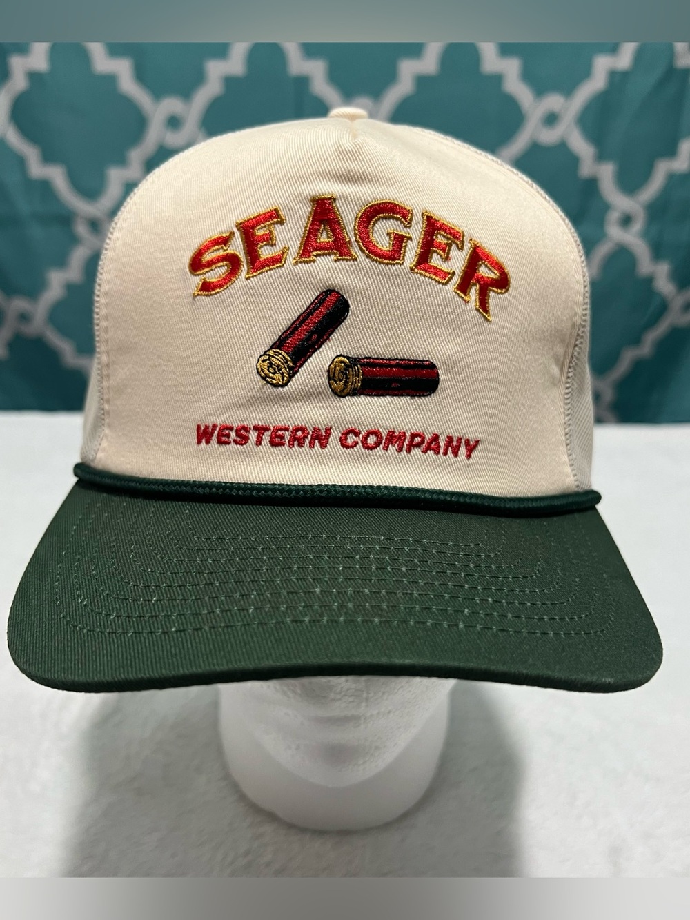 Seager Western Company Beige and Green Trucker Hat